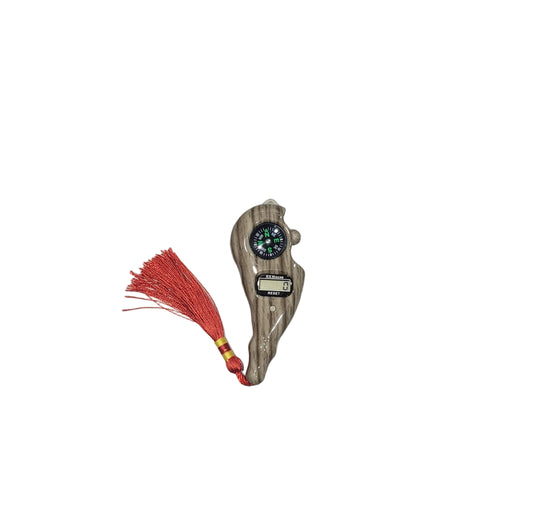 Wooden Feng Shui Compass with Digital Clock & Tassel Keychain