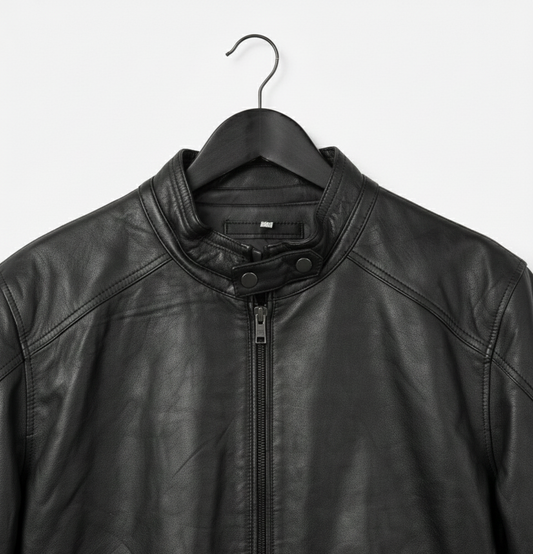 Men’s Classic Black Leather Jacket – Matte Finish