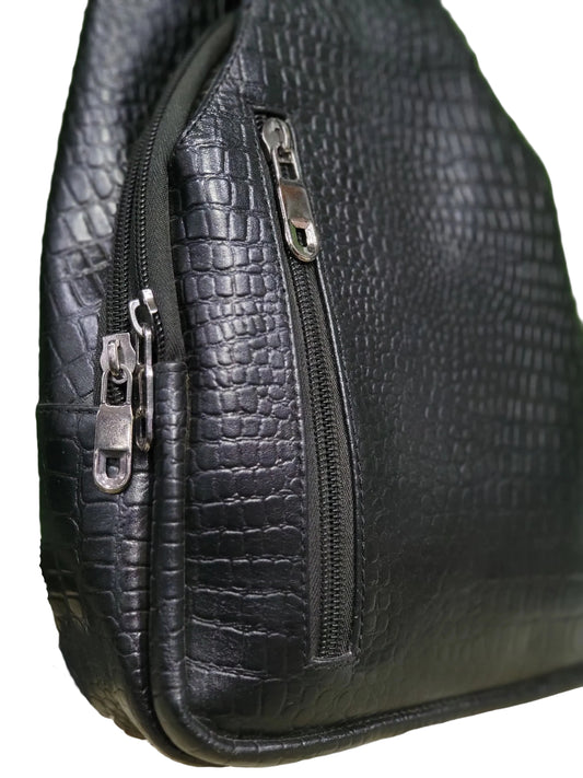 Urban Luxe Textured Leather Crossbody – Black