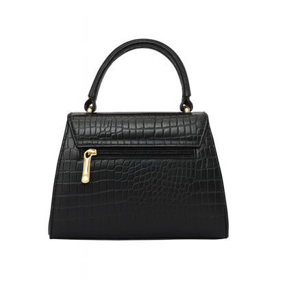 Classic Black Croc-Embossed Leather Handbag