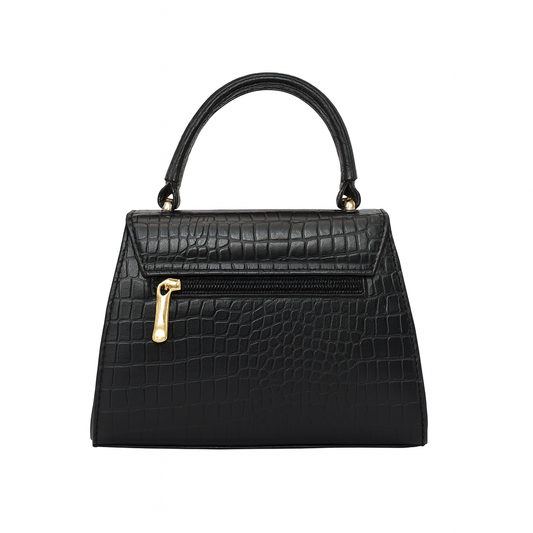Classic Black Croc-Embossed Leather Handbag