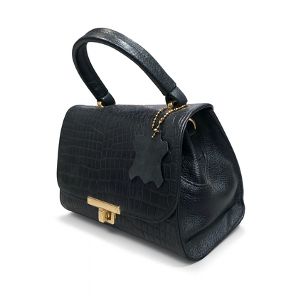 Classic Black Croc-Embossed Leather Handbag