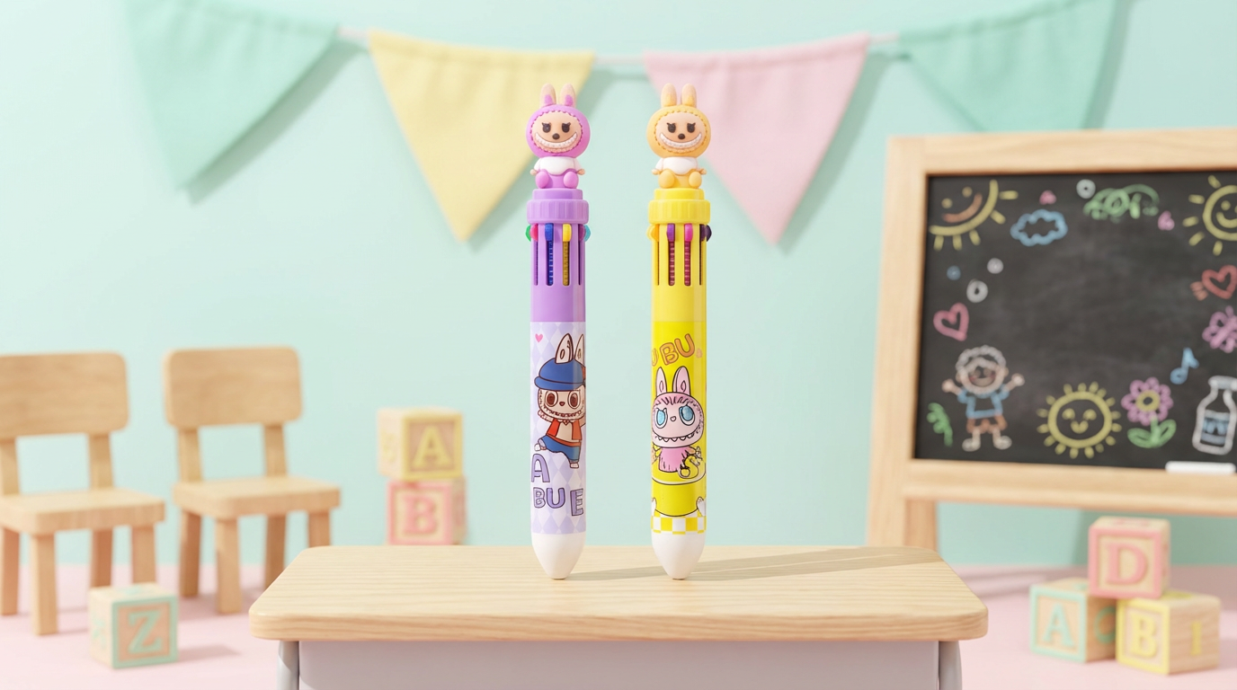 LABUBU 10-Colour Click Pen – Cute Multicolor Pen for Kids