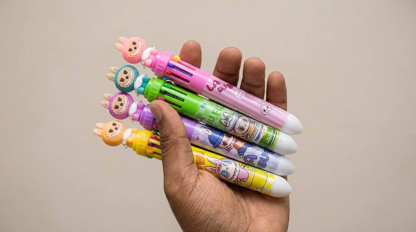 LABUBU 10-Colour Click Pen – Cute Multicolor Pen for Kids