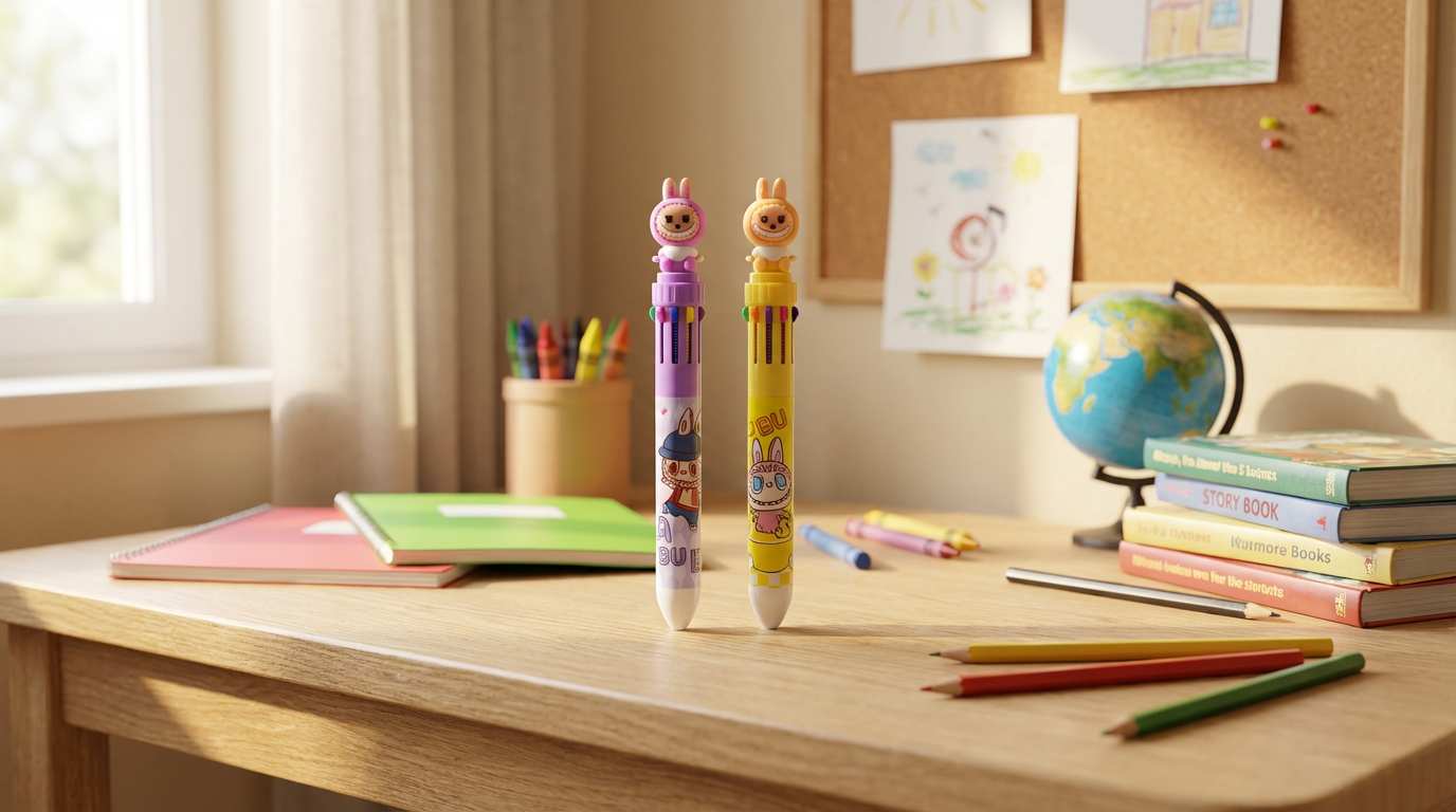 LABUBU 10-Colour Click Pen – Cute Multicolor Pen for Kids