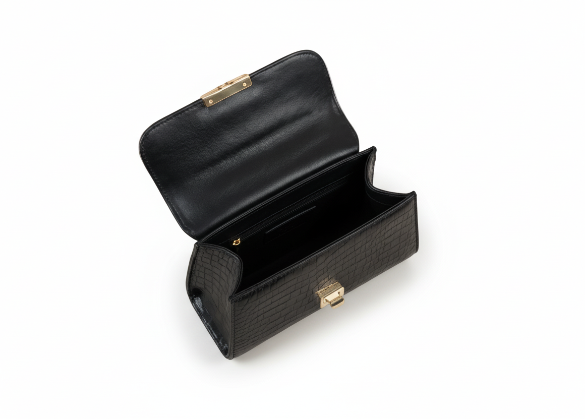 Classic Black Croc-Embossed Leather Handbag