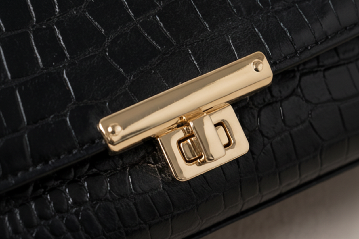 Classic Black Croc-Embossed Leather Handbag