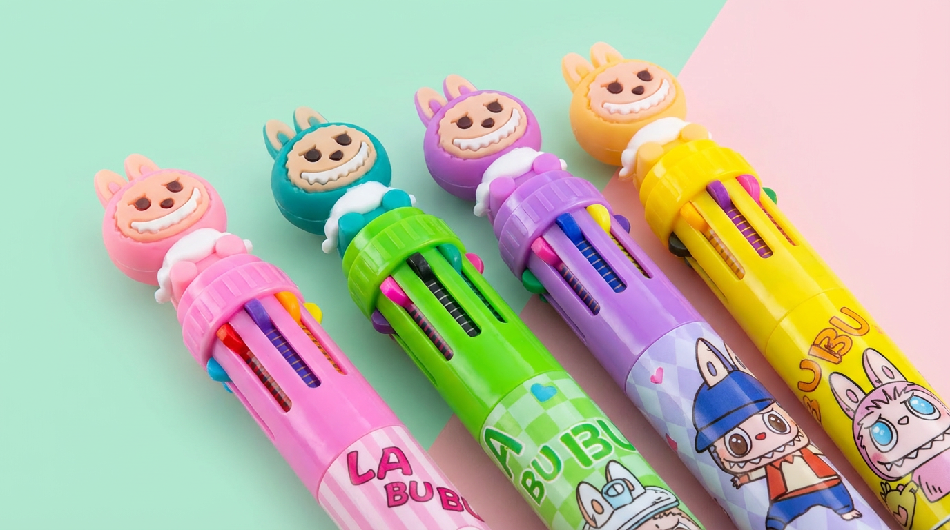LABUBU 10-Colour Click Pen – Cute Multicolor Pen for Kids