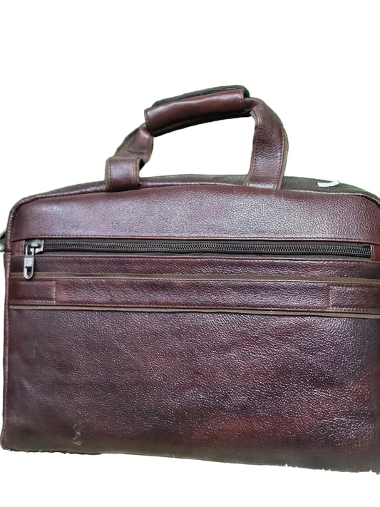 Executive Brown Leather Hand Bag with Organizer Pockets