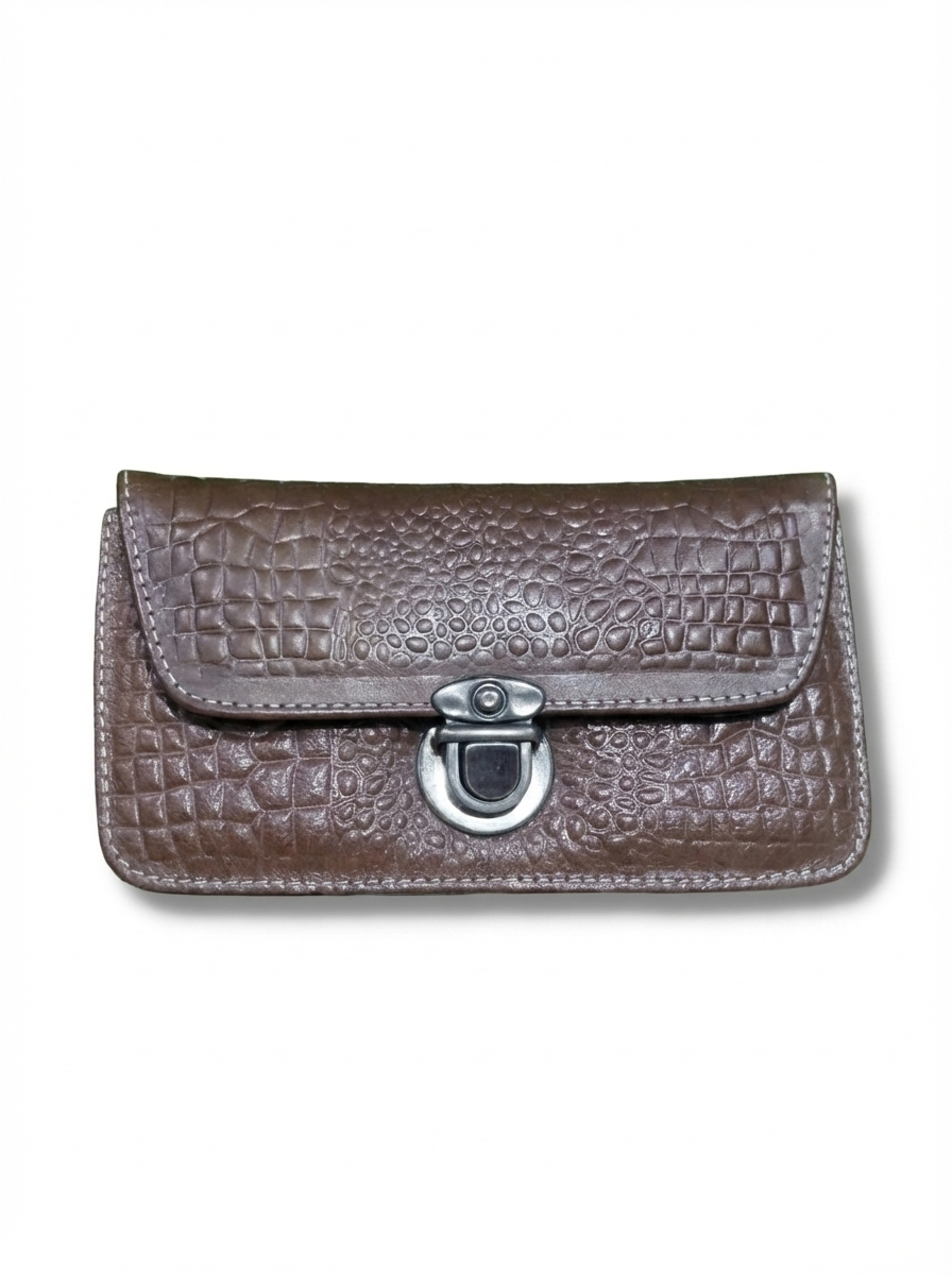 Brown Croc-Embossed Leather Sling Bag
