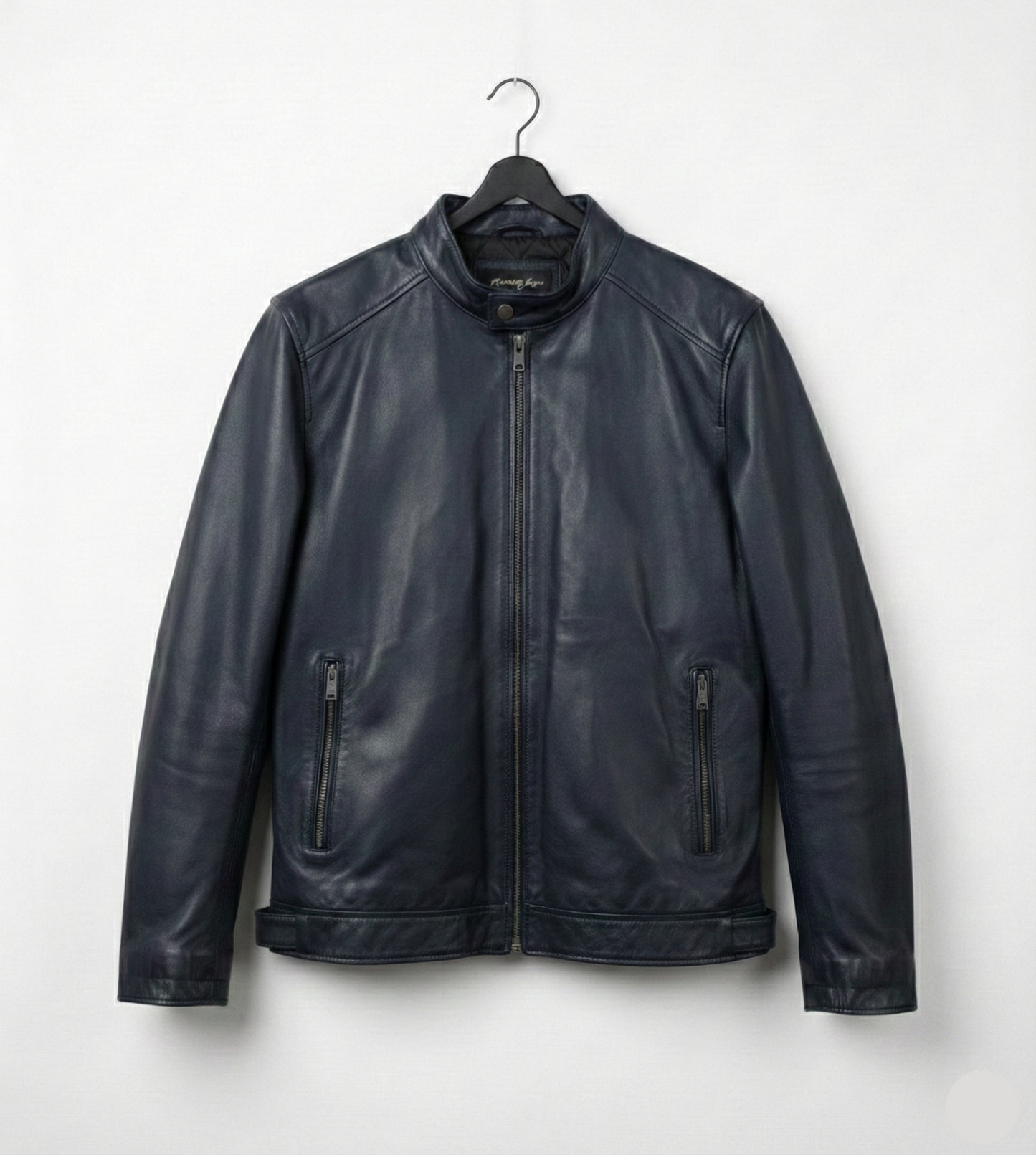 Navy Blue Premium Leather Biker Jacket