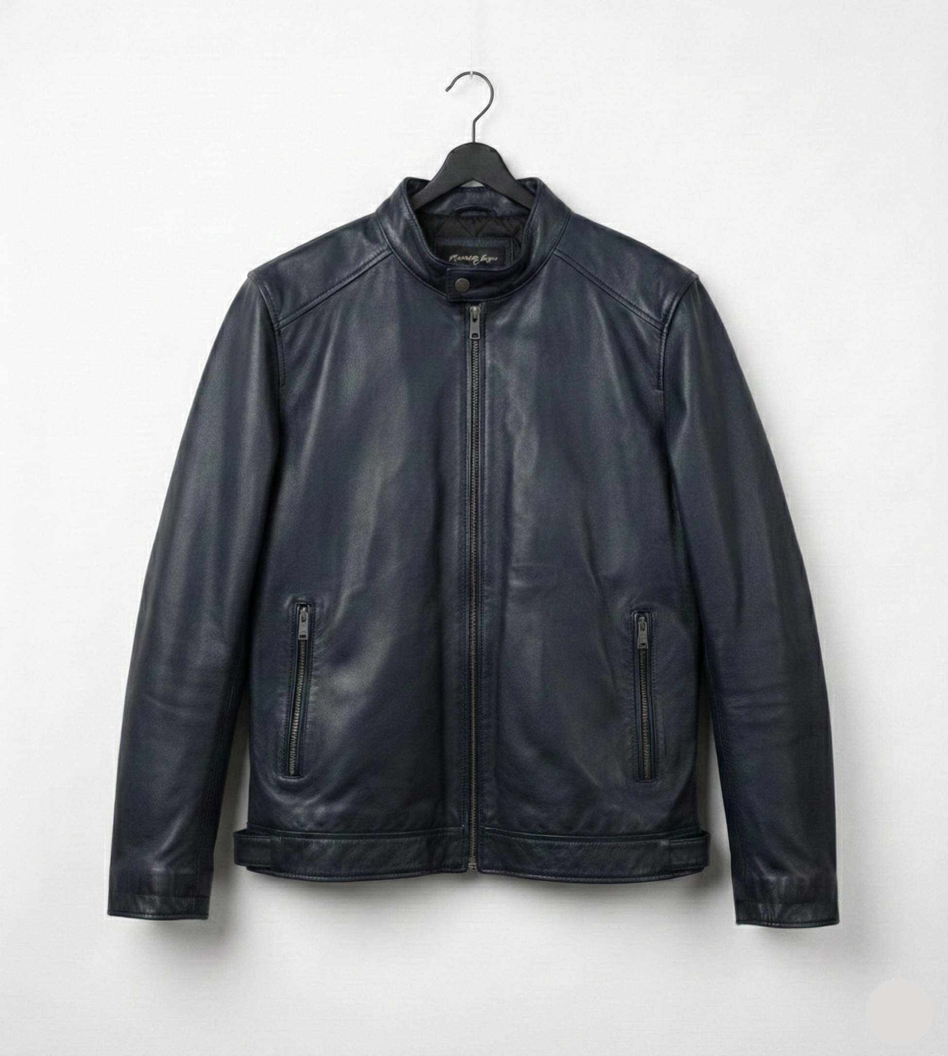 Navy Blue Premium Leather Biker Jacket
