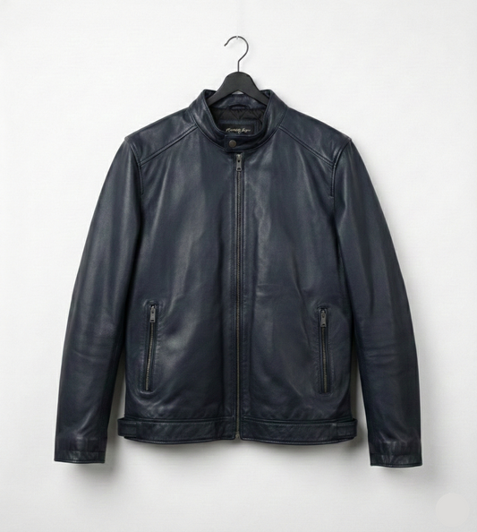 Navy Blue Premium Leather Biker Jacket