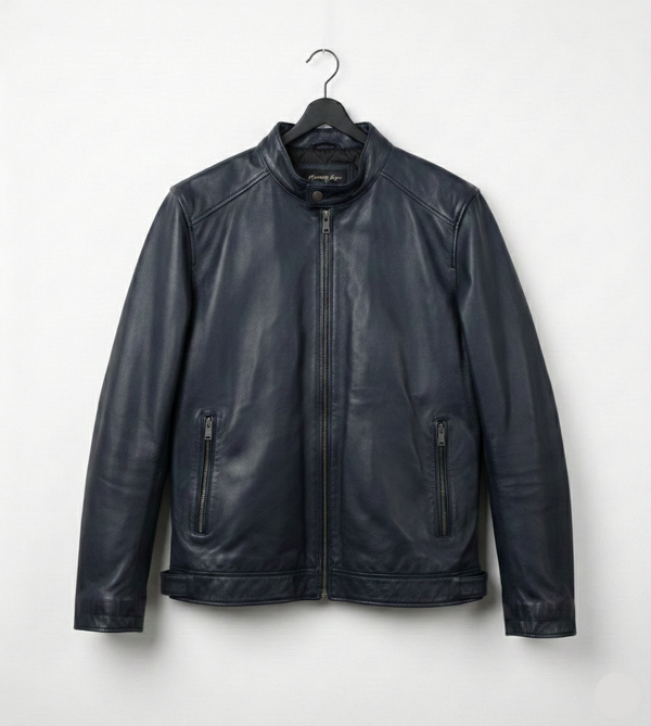 Navy Blue Premium Leather Biker Jacket