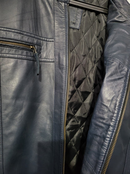 Navy Blue Premium Leather Biker Jacket
