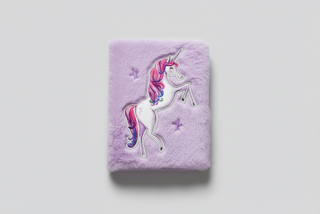 Fluffy Unicorn Notebook – Soft Plush Cover with Ruled Pages