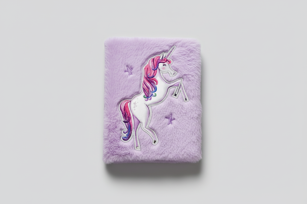 Fluffy Unicorn Notebook – Soft Plush Cover with Ruled Pages