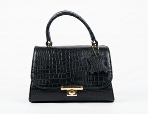 Classic Black Croc-Embossed Leather Handbag