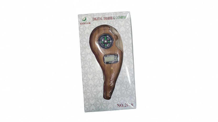 Wooden Feng Shui Compass with Digital Clock & Tassel Keychain