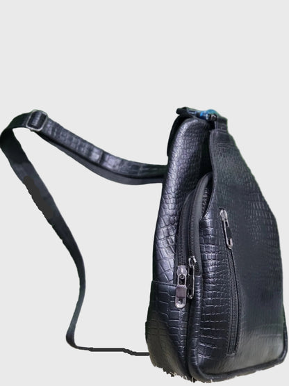 Urban Luxe Textured Leather Crossbody – Black