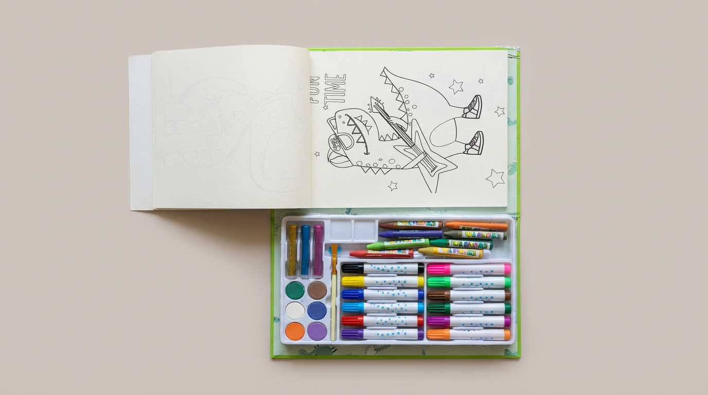 Kids Art & Colouring Kit – Space Man / Dinosaur Theme