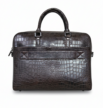 Dark Brown Croc-Embossed Leather Travel Duffel Bag