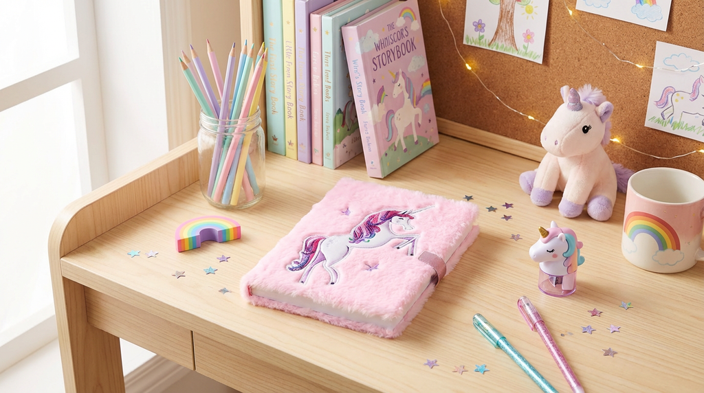 Fluffy Unicorn Notebook – Soft Plush Cover with Ruled Pages