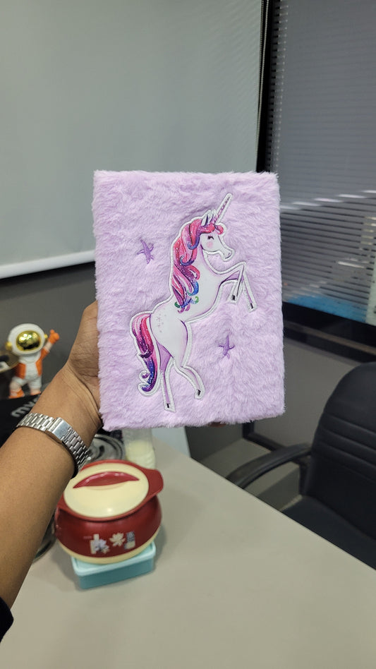 Fluffy Unicorn Notebook – Soft Plush Cover with Ruled Pages