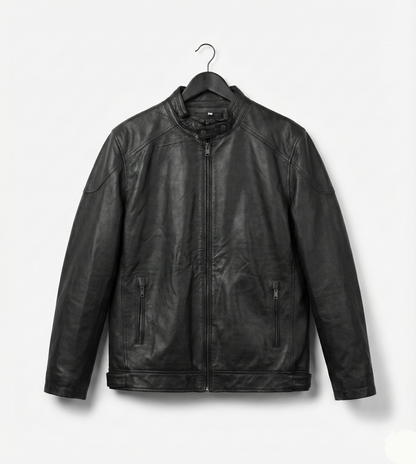 Men’s Classic Black Leather Jacket – Matte Finish