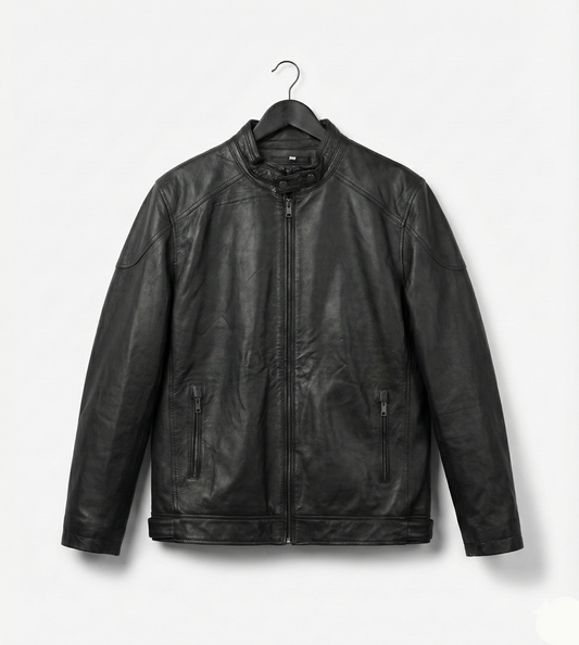 Men’s Classic Black Leather Jacket – Matte Finish