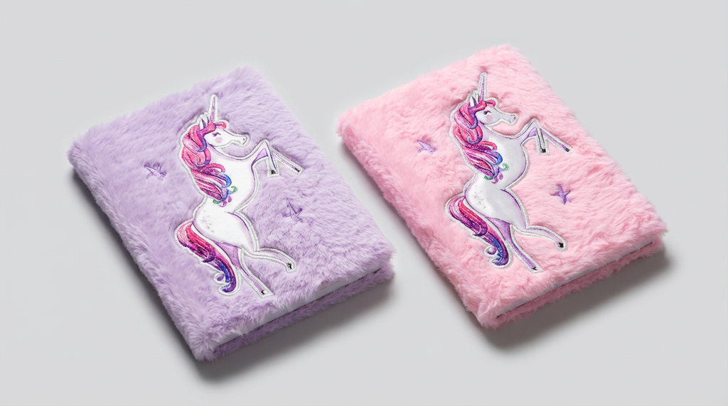 Fluffy Unicorn Notebook – Soft Plush Cover with Ruled Pages