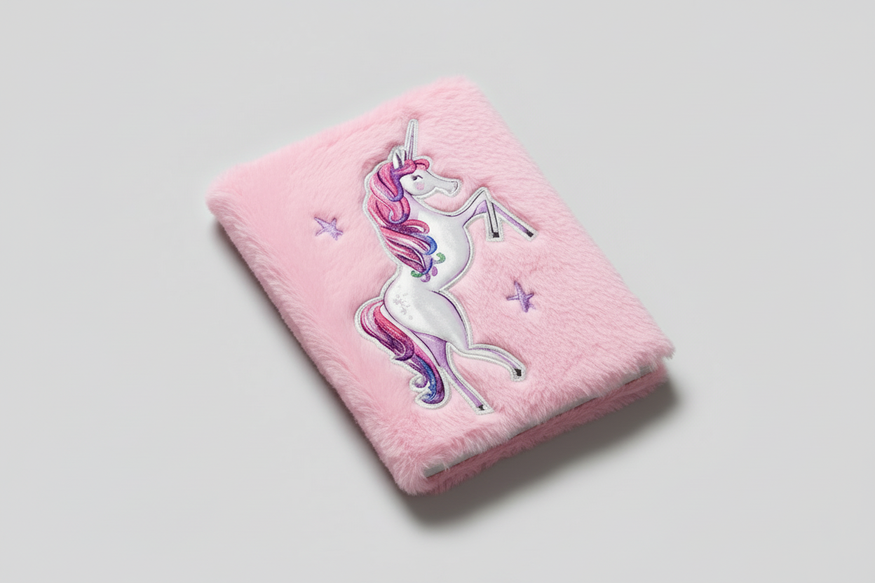 Fluffy Unicorn Notebook – Soft Plush Cover with Ruled Pages
