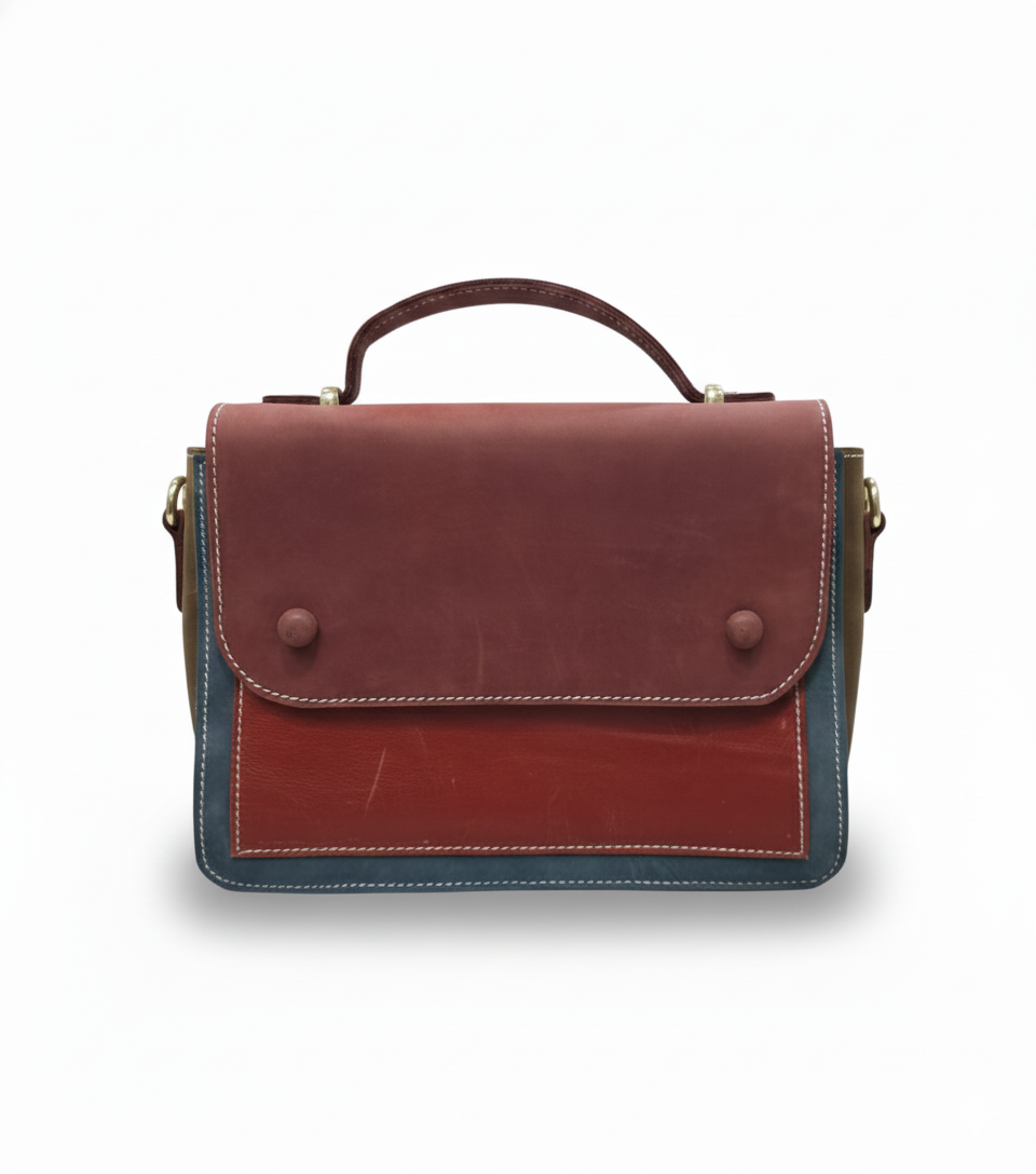 Classic Red Leather Messenger Bag – Handcrafted Design