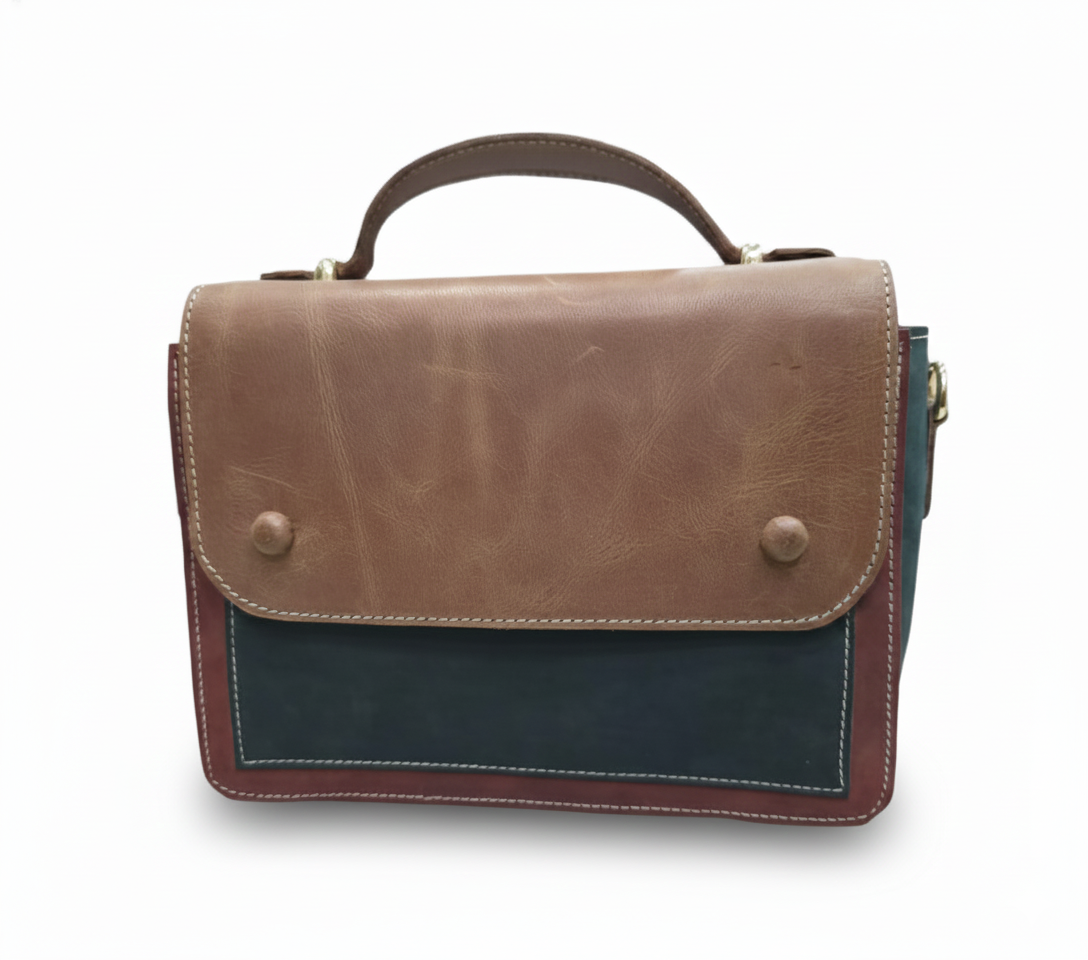 Vintage Two-Tone Leather Messenger Bag – Handcrafted Classic Satchel