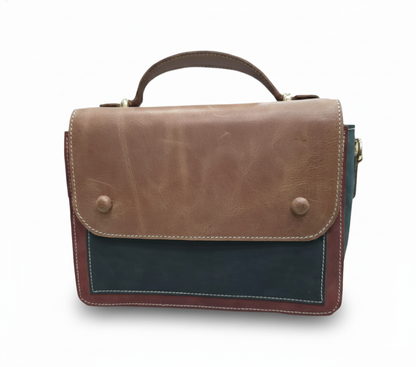 Vintage Two-Tone Leather Messenger Bag – Handcrafted Classic Satchel