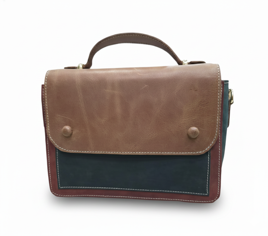 Vintage Two-Tone Leather Messenger Bag – Handcrafted Classic Satchel