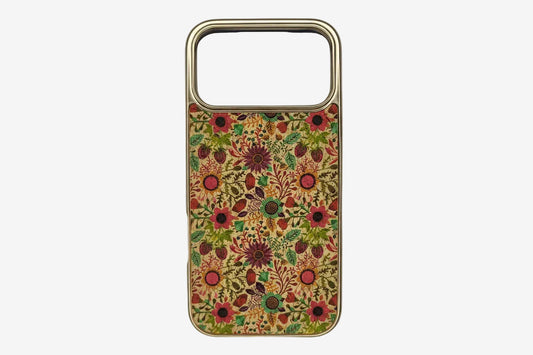 Vintage Floral Cork Phone IPhone 17 Pro Max Case with Gold Frame