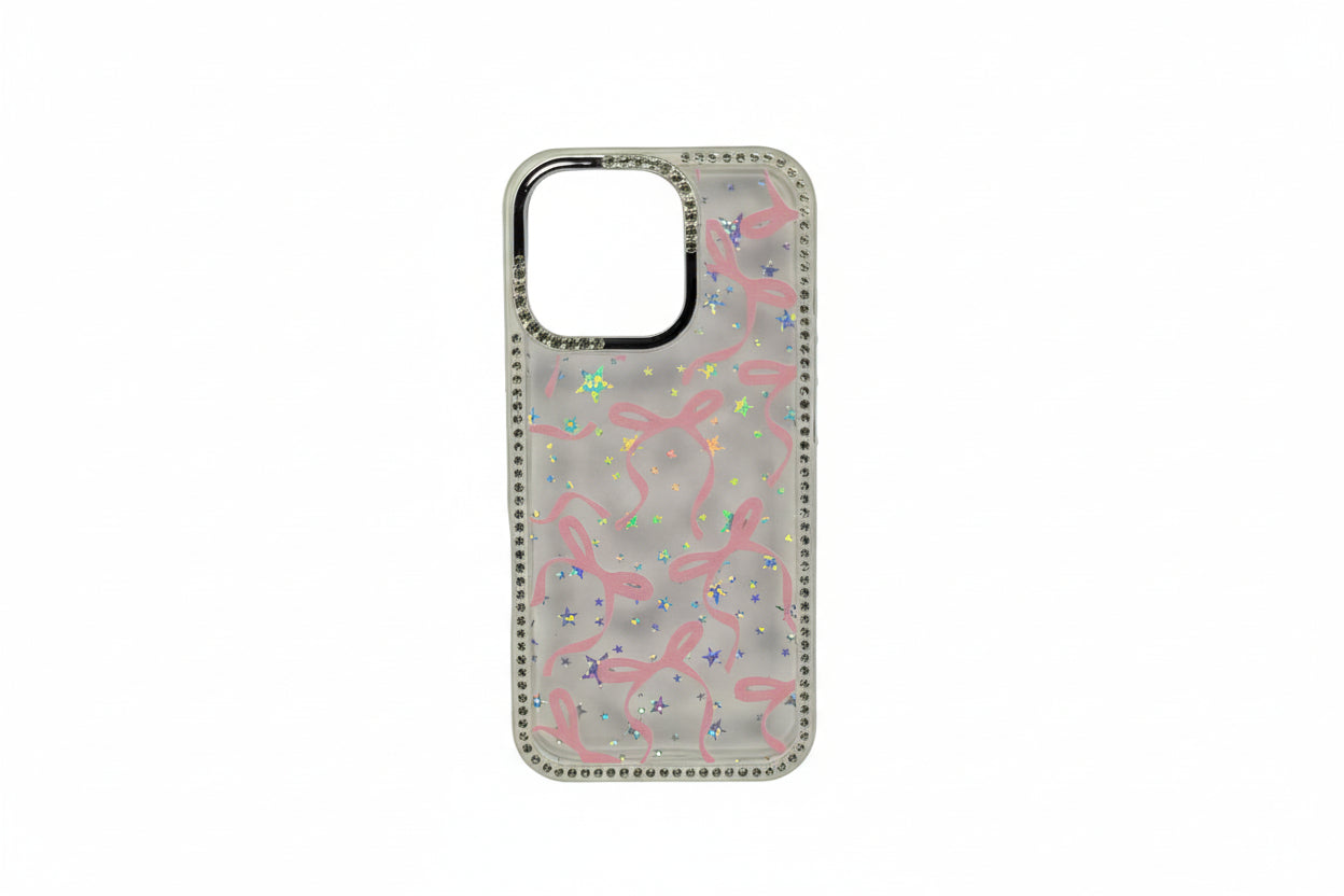 Glitter Bow Phone IPhone 16 Pro Case with Rhinestone Frame