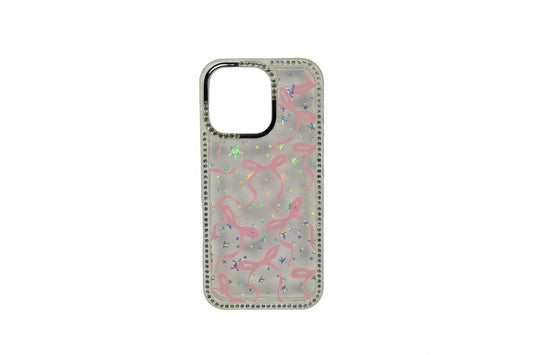 Glitter Bow Phone IPhone 16 Pro Case with Rhinestone Frame