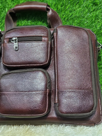 Executive Brown Leather Hand Bag with Organizer Pockets