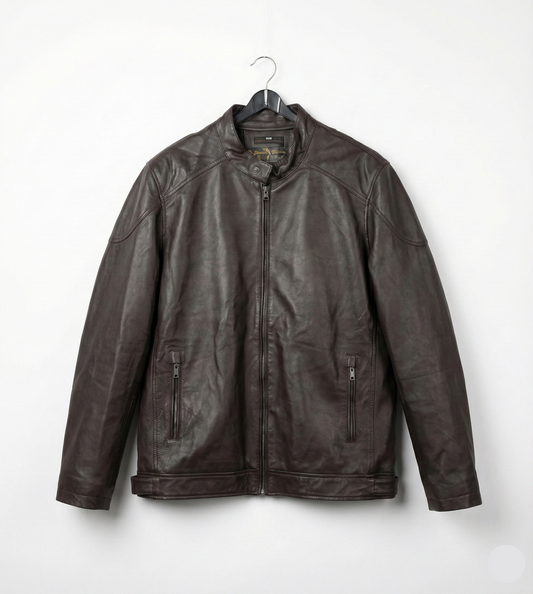 Men’s Classic Brown Leather Jacket – Vintage Finish