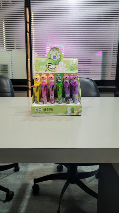 LABUBU 10-Colour Click Pen – Cute Multicolor Pen for Kids