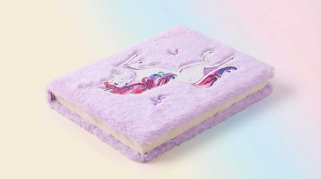 Fluffy Unicorn Notebook – Soft Plush Cover with Ruled Pages