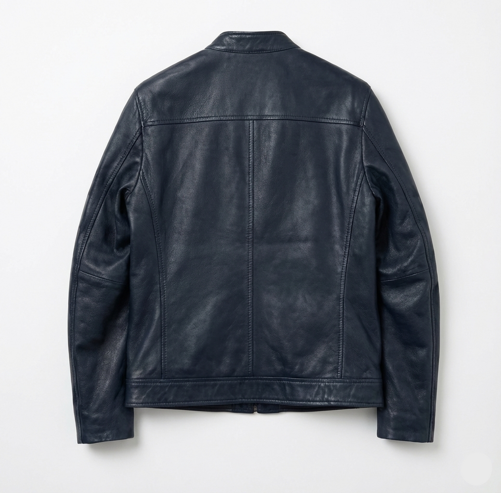 Navy Blue Premium Leather Biker Jacket