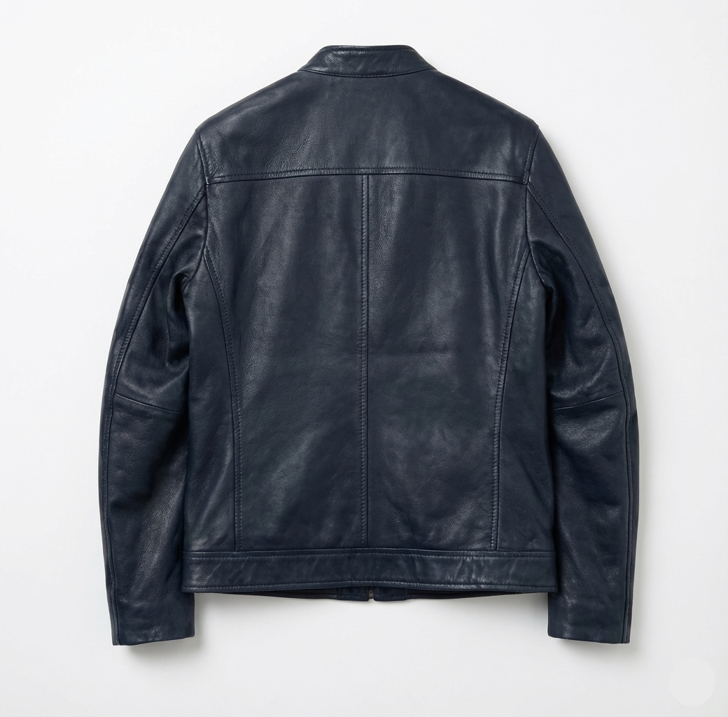 Navy Blue Premium Leather Biker Jacket