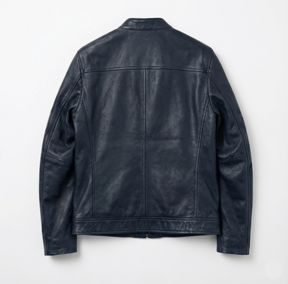 Navy Blue Premium Leather Biker Jacket
