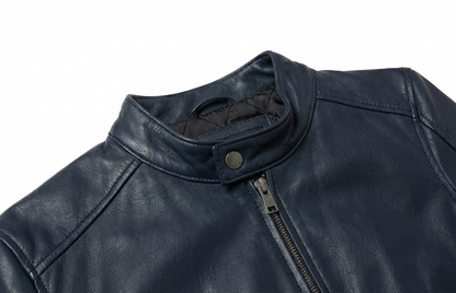 Navy Blue Premium Leather Biker Jacket