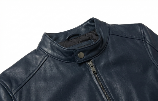 Navy Blue Premium Leather Biker Jacket