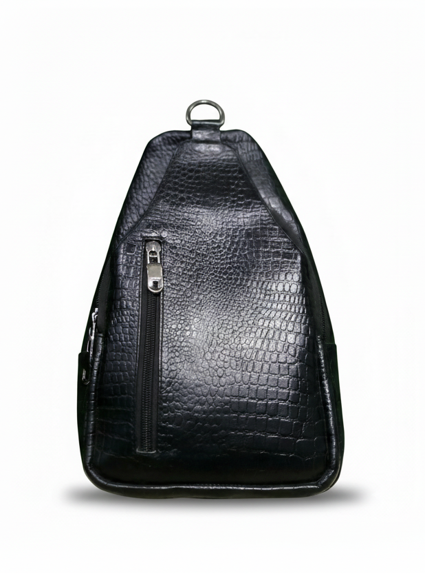 Urban Luxe Textured Leather Crossbody – Black