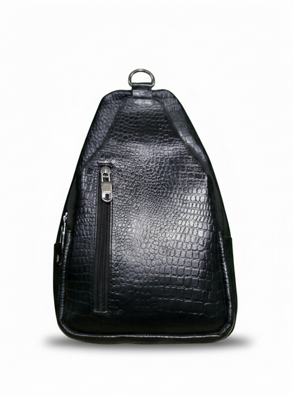 Urban Luxe Textured Leather Crossbody – Black